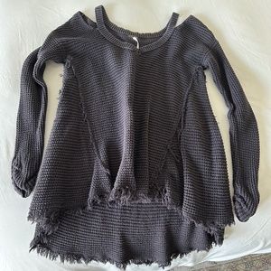 Free People Waffle-Knit Cold Shoulder Sweater in Deep Purple, Size: S